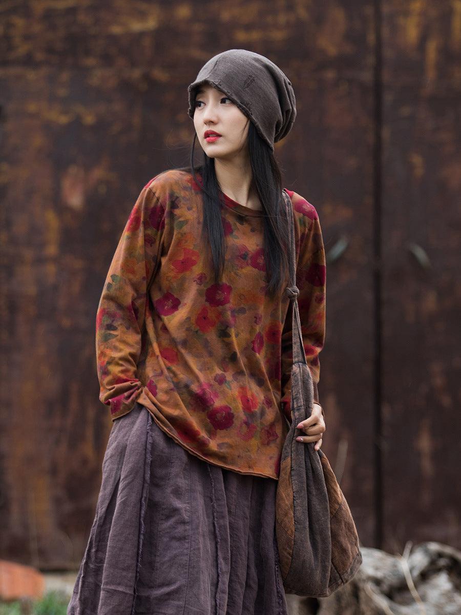 Digital Printing Stone Washed Distressed Cotton And Linen New T-shirt Artistic All-matching - Trendha