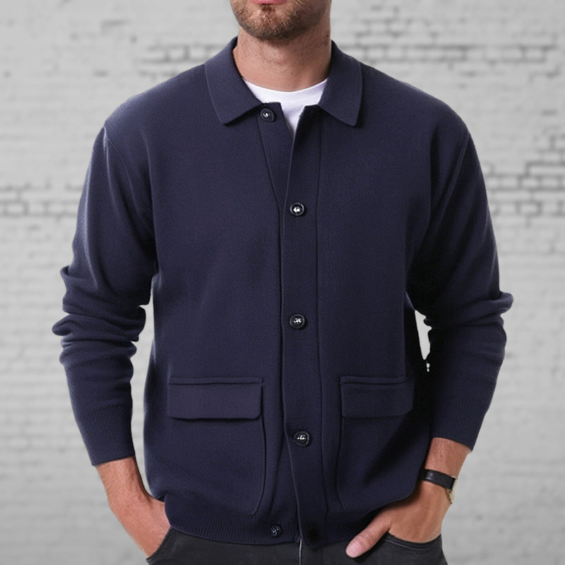 Men's Navy Patch-Pocket Cardigan Jacket