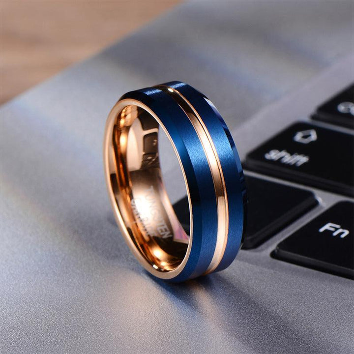 Electroplated Blue Gold Men's Tungsten Steel Ring - Trendha