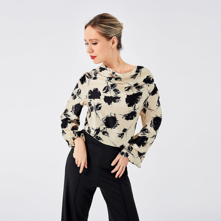 Elegant Ladies Print Front Drop Collar Blouse - Trendha