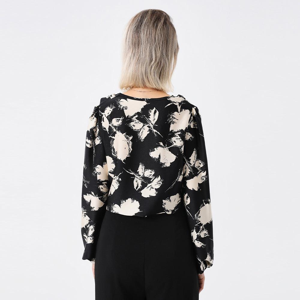 Elegant Ladies Print Front Drop Collar Blouse - Trendha