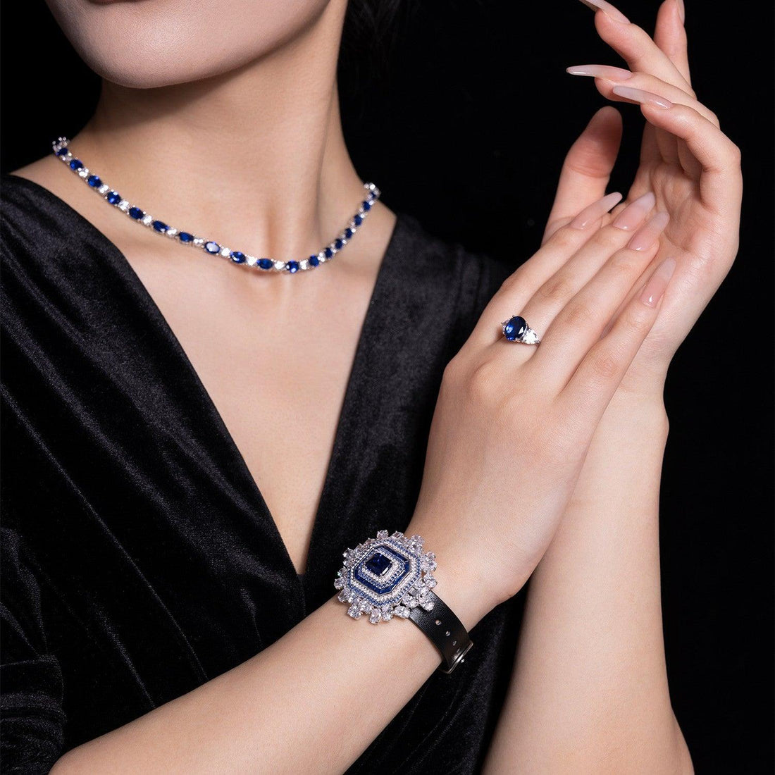 Blue Rhinestone Pendant with Optional Strap