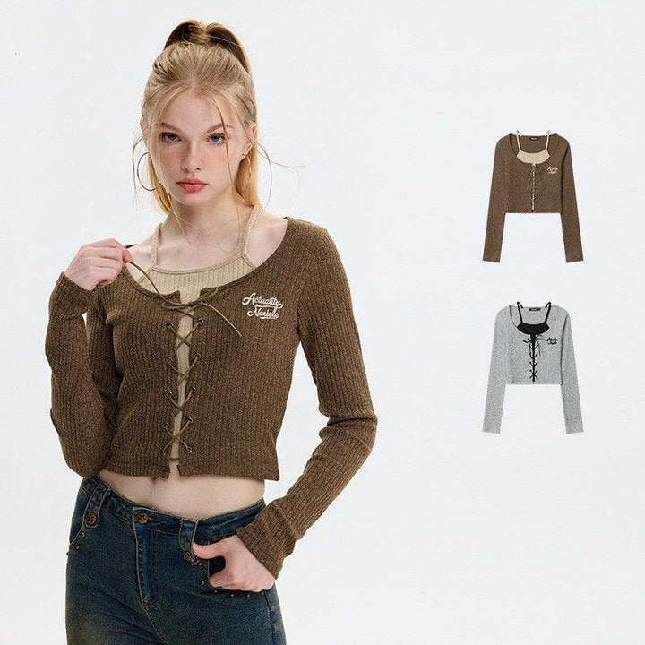 Embroidered Knitted Cardigan Long-sleeved T-shirt Women's Short Top - Trendha
