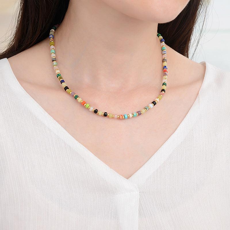 European And American Multi Gem Turquoise Shoushan Stone Necklace - Trendha