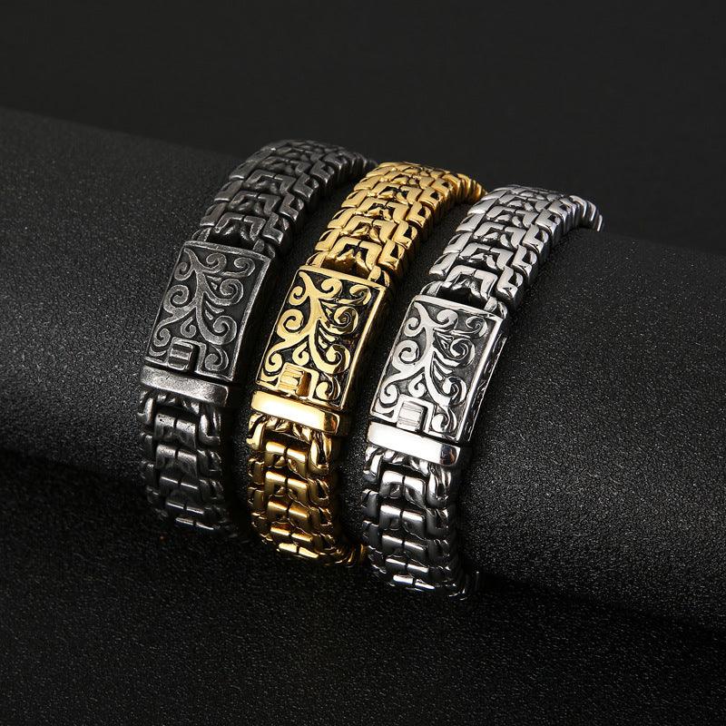 European And American Popular Simplicity Domineering Personalized Hip Hop Flower Men's Titanium Steel Bracelet - Trendha