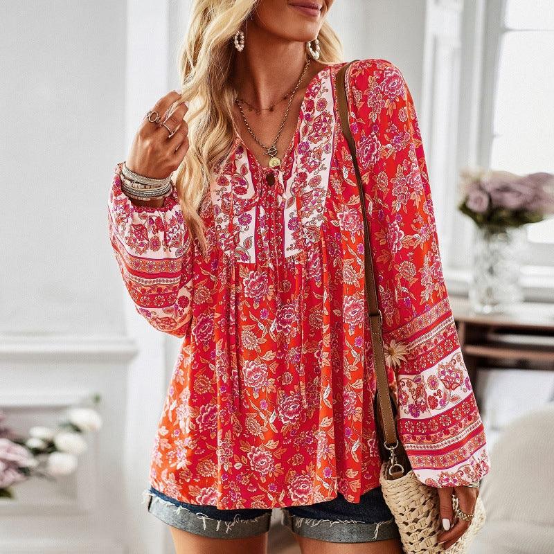 European And American Women's Clothing Printed Long Sleeve Shirt - Trendha