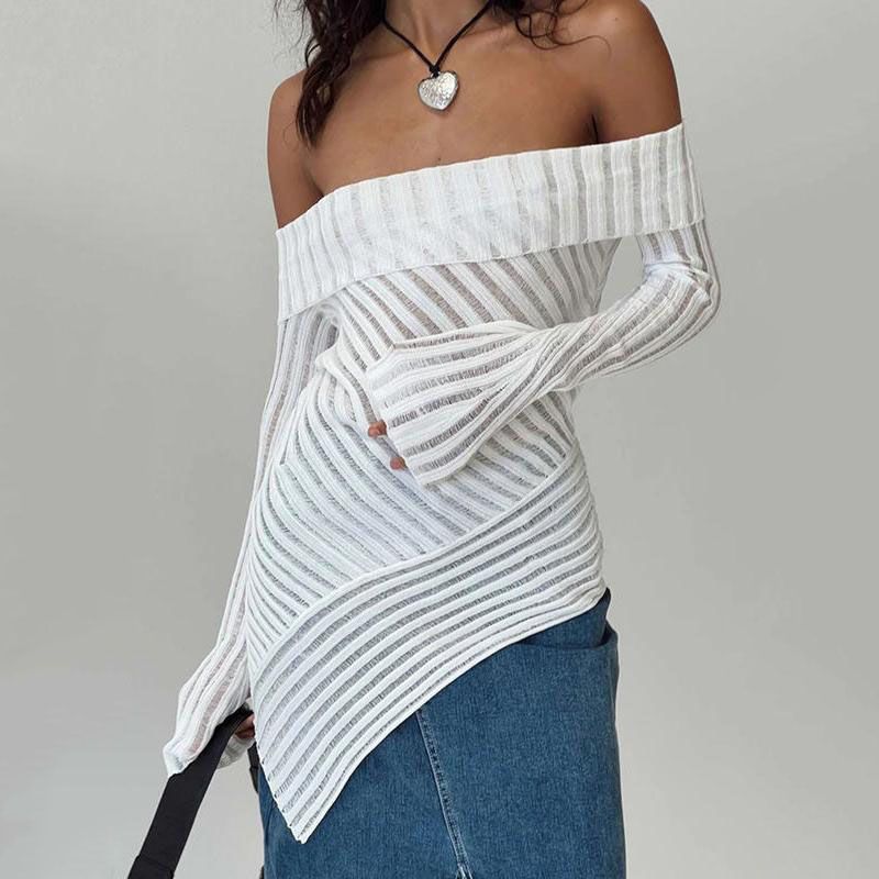 Off-Shoulder Backless Long-Sleeve Top
