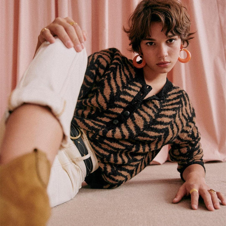 Fall French Zebra Print Leopard Print Sweater - Trendha