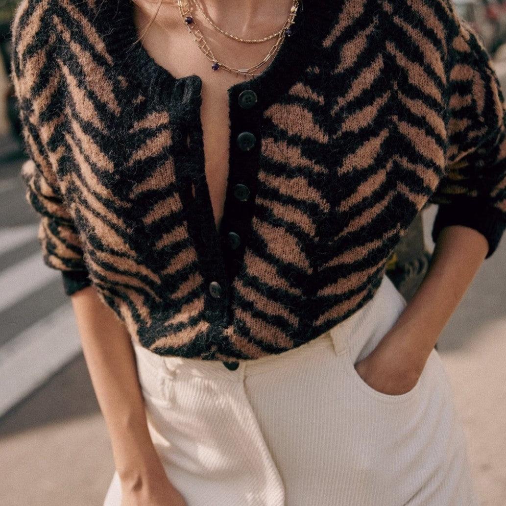 Fall French Zebra Print Leopard Print Sweater - Trendha