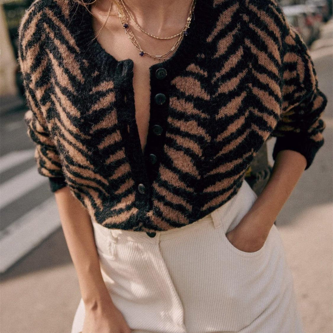 Fall French Zebra Print Leopard Print Sweater - Trendha