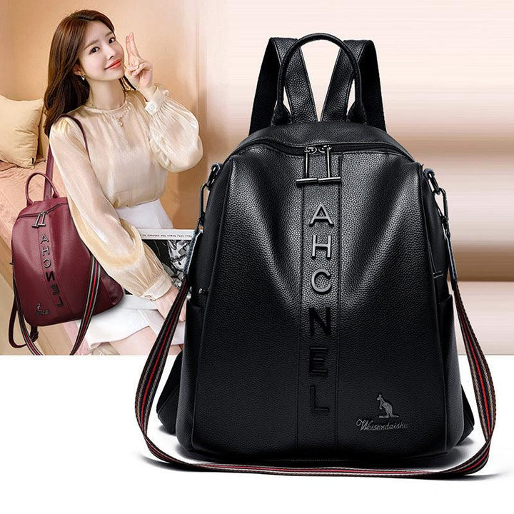 Fashion Backpack Women's Casual Letter Large Capacity Pu Soft Leather Lightweight Travel Bag - Trendha
