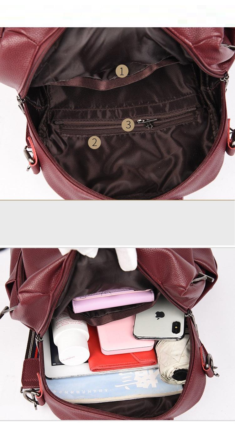 Fashion Backpack Women's Casual Letter Large Capacity Pu Soft Leather Lightweight Travel Bag - Trendha