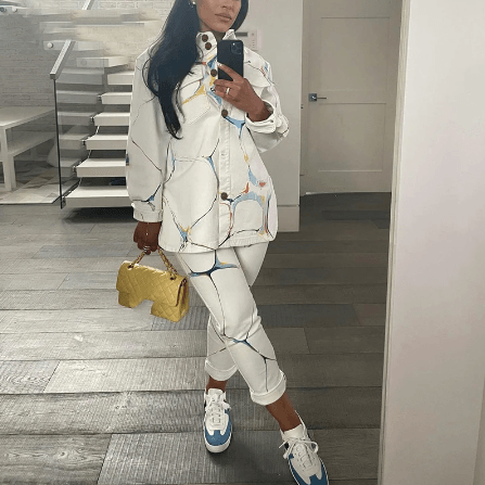 Fashion Casual Printing Shirt Collar Coat Two-piece Set - Trendha