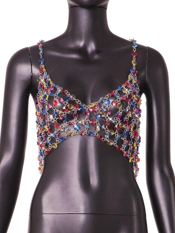 Fashion Color Gem Stitching Vest - Trendha