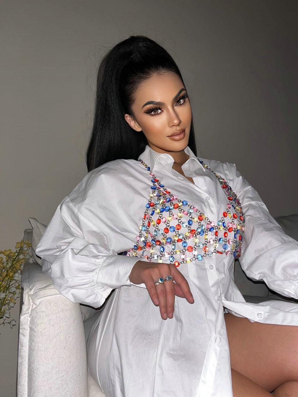 Fashion Color Gem Stitching Vest - Trendha