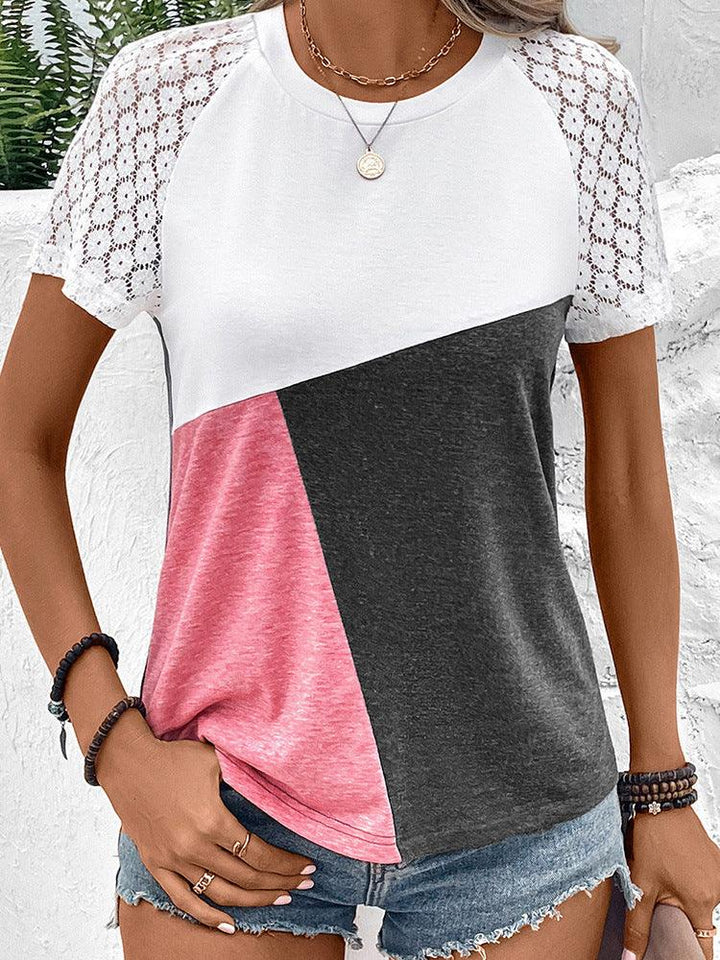 Fashion Lace Stitching T-shirt Women - Trendha