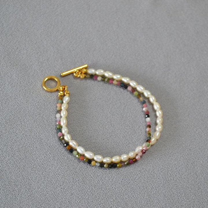 Freshwater Orzo Pearl Colorful Tourmaline Beaded Bracelet - Trendha