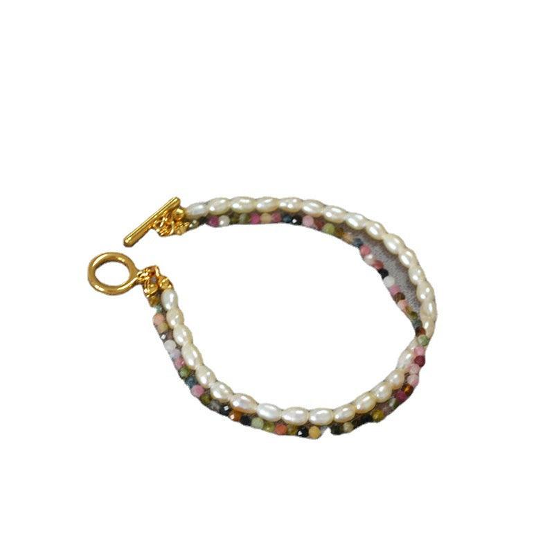 Freshwater Orzo Pearl Colorful Tourmaline Beaded Bracelet - Trendha