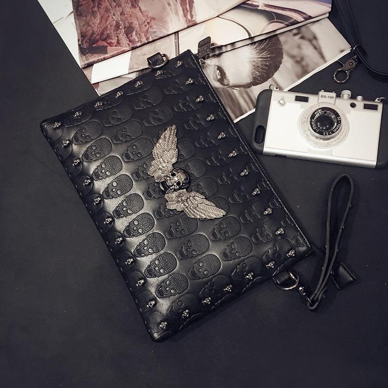 Ghost Head Skull Shoulder File Bag Rivets - Trendha
