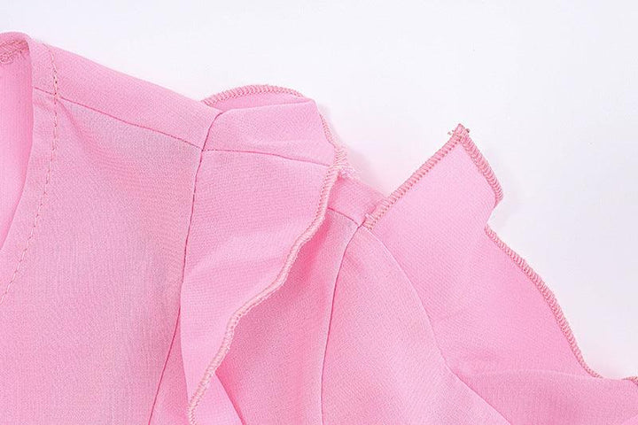 Girl's Heart Bow Tied V-neck Ruffled Short Top - Trendha