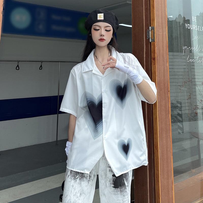 Gradient Love Print Short Sleeve Shirt - Trendha