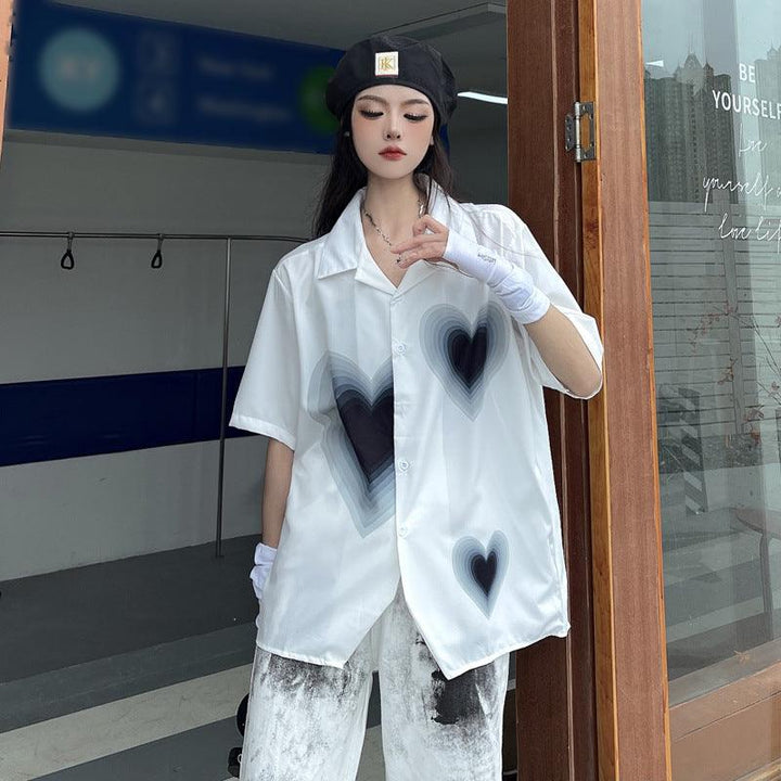 Gradient Love Print Short Sleeve Shirt - Trendha