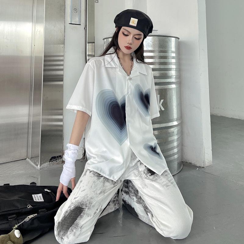 Gradient Love Print Short Sleeve Shirt - Trendha