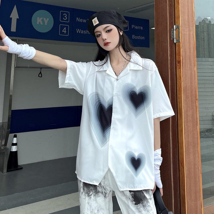 Gradient Love Print Short Sleeve Shirt - Trendha