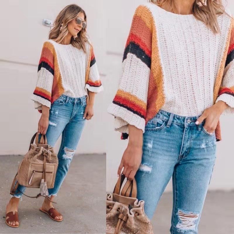 Hollow Out Beach Shirt With Knitted Rainbow - Trendha