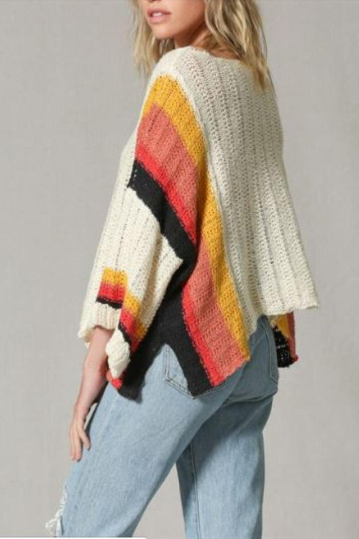 Hollow Out Beach Shirt With Knitted Rainbow - Trendha