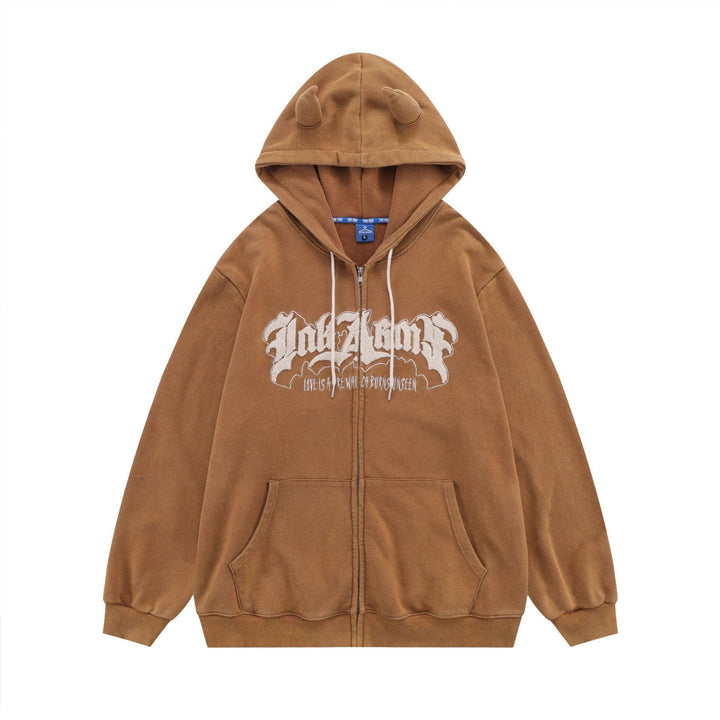 Hoodie Handdrawn Letter Loose Cardigan Long Sleeve Coat - Trendha