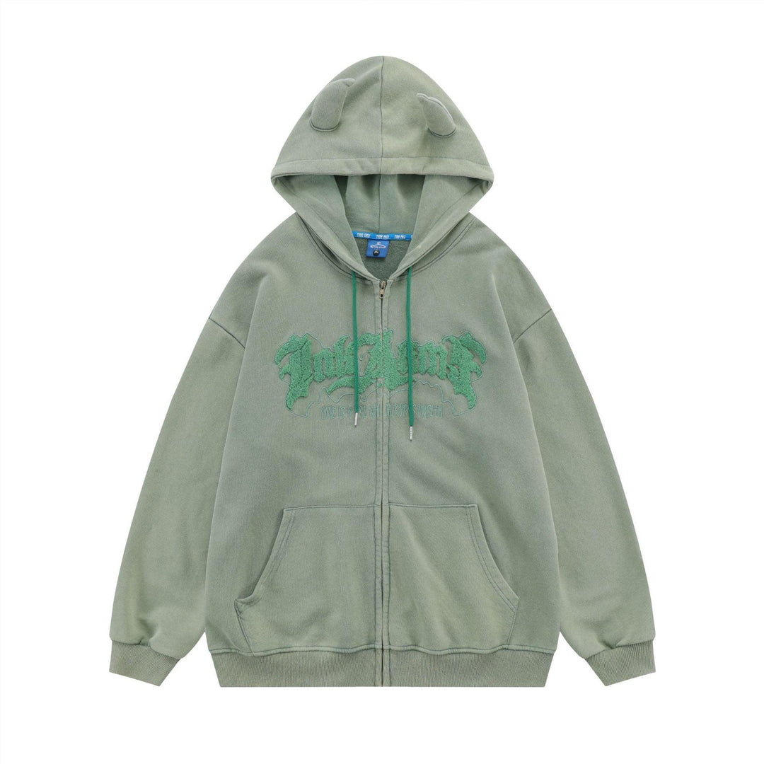 Hoodie Handdrawn Letter Loose Cardigan Long Sleeve Coat - Trendha