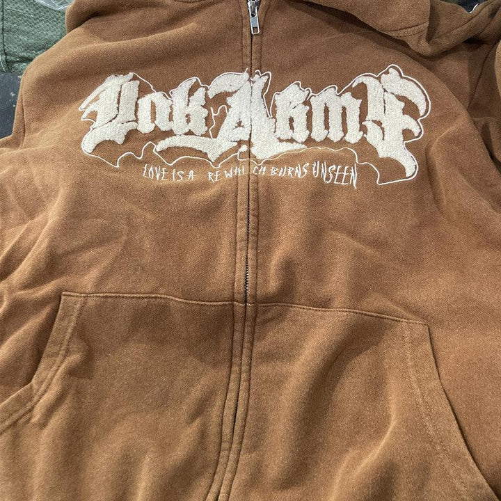 Hoodie Handdrawn Letter Loose Cardigan Long Sleeve Coat - Trendha