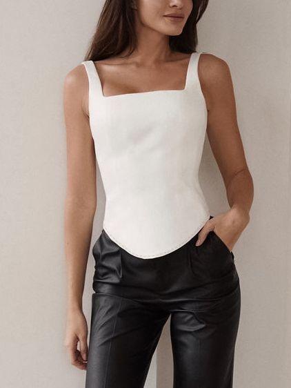 Inner Design White Square-cut Collar Sleeveless Top - Trendha