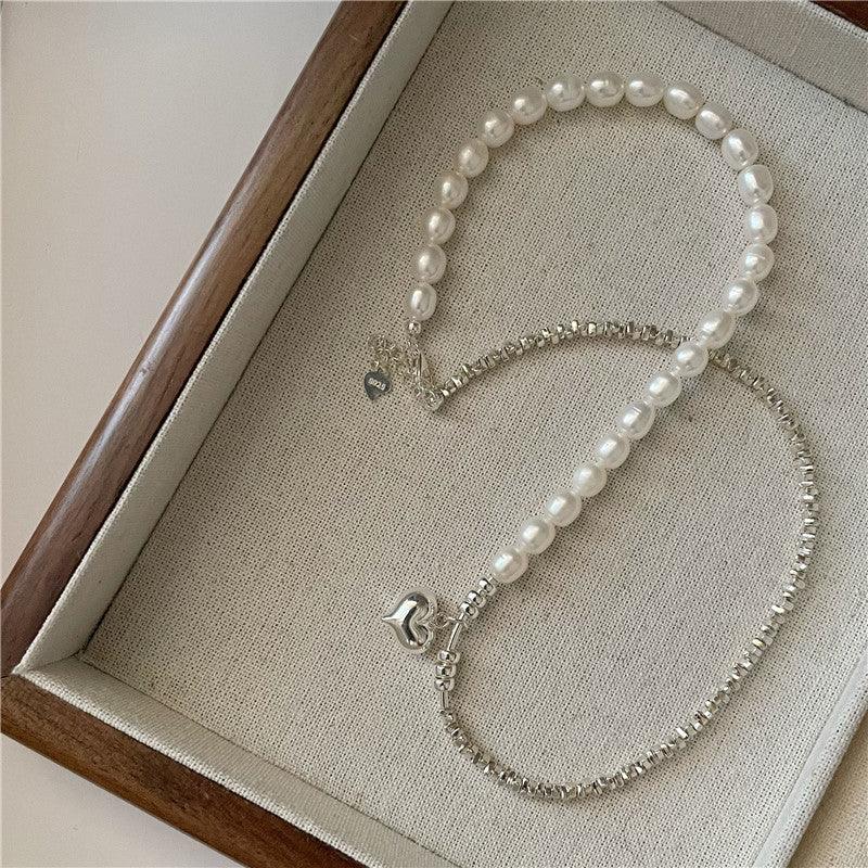 Korean Fashion Pearl Silver Necklace - Trendha
