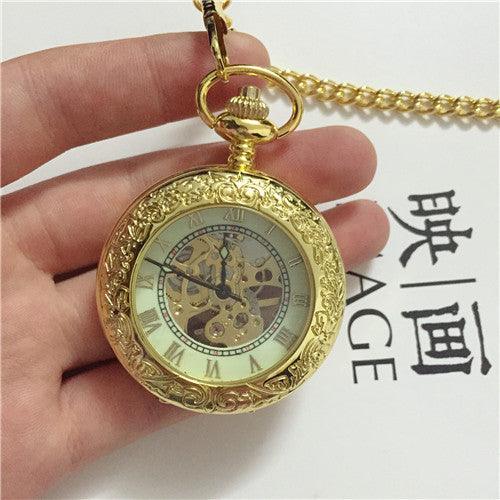 Large Pocket Watch Mechanical Golden Pattern - Trendha