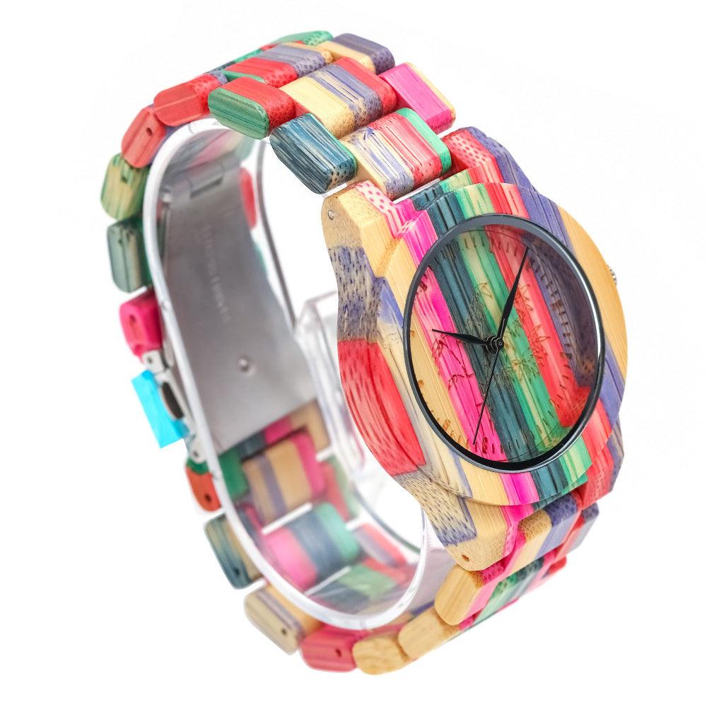Leisure Color Quartz Bamboo Wood Watch - Trendha