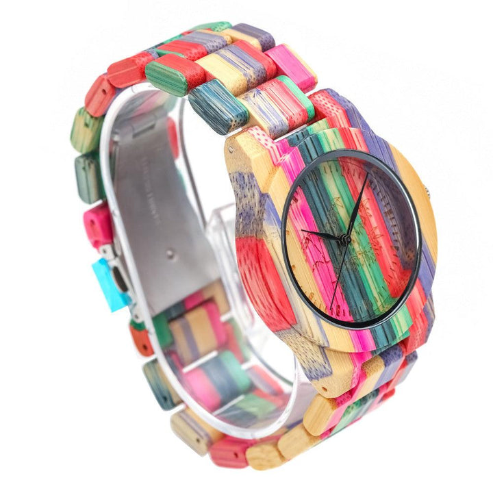 Leisure Color Quartz Bamboo Wood Watch - Trendha