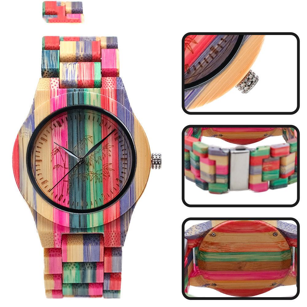 Leisure Color Quartz Bamboo Wood Watch - Trendha