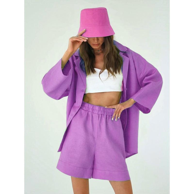 Loose Fitting Single Breasted Shirt High Waisted Straight Leg Pants - Trendha
