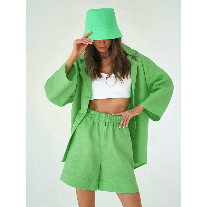 Loose Fitting Single Breasted Shirt High Waisted Straight Leg Pants - Trendha