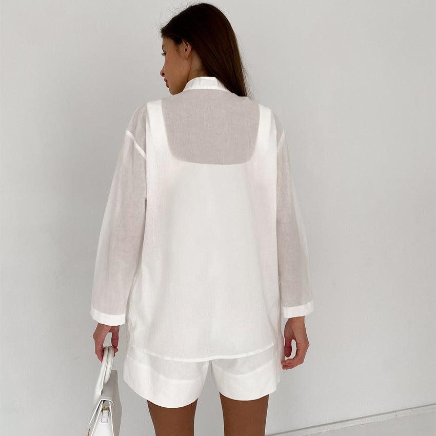 Loose Fitting White Niche Casual Set With Shorts - Trendha