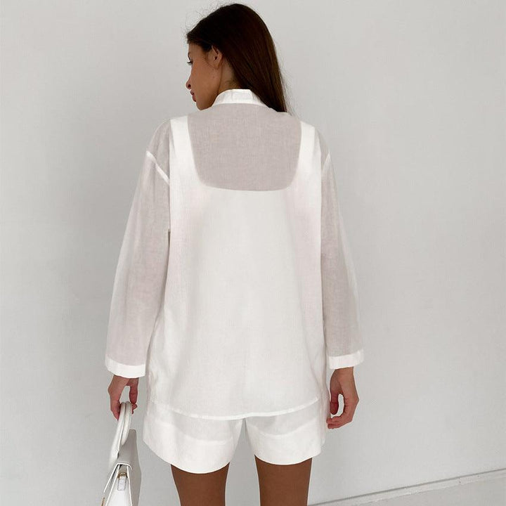 Loose Fitting White Niche Casual Set With Shorts - Trendha