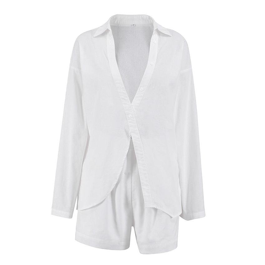 Loose Fitting White Niche Casual Set With Shorts - Trendha