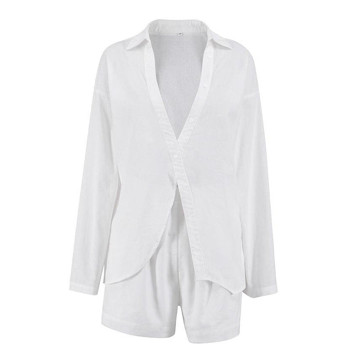 Loose Fitting White Niche Casual Set With Shorts - Trendha
