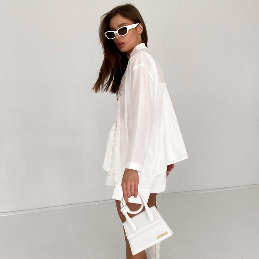 Loose Fitting White Niche Casual Set With Shorts - Trendha
