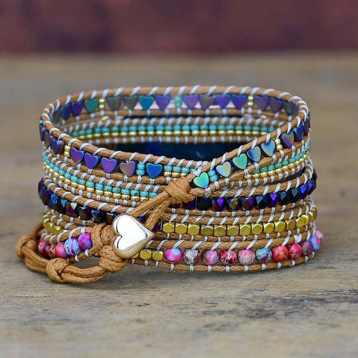 Love Black Gallstone Rice Bead Woven Watch With Bracelet - Trendha