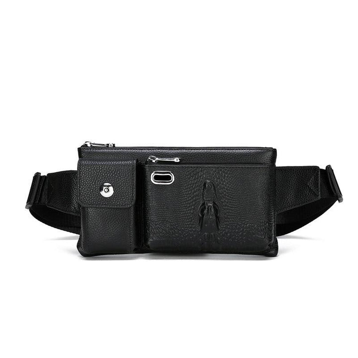 Men's Leather Top Layer Cowhide Running Chest Bag - Trendha