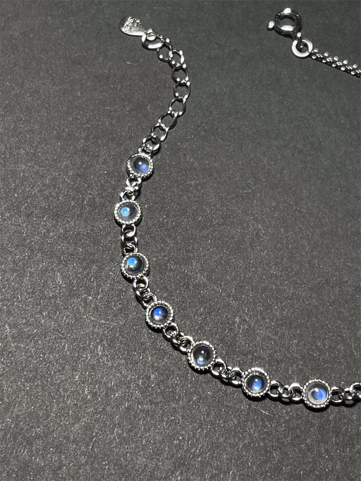 Natural Blue Moonlight Stone Silver 925 Inlaid Edge Bracelet - Trendha