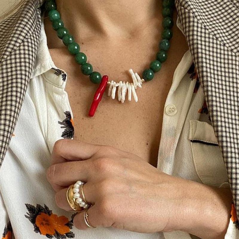 Green-Bead Necklace with Contrasting Accents